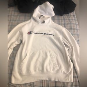 All white champion hoodie